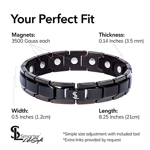 Smarter LifeStyle - Pulsera Elegante de Titanio Para Terapia Magnética y Que Alivia El Dolor de Artritis y Del Túnel Carpiano Color Negro