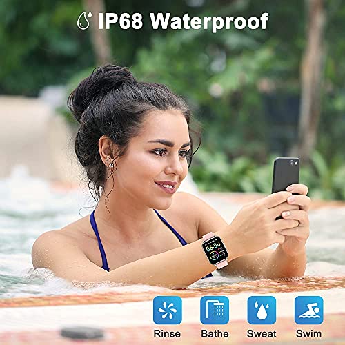 Smartwatch, 1.69" Reloj Inteligente Mujer Impermeable IP68 Pulsera Actividad 24 Modos Deporte con Pulsómetro Monitor de Sueño Monitores Actividad Cronómetros Calorías Podómetro para Android iOS, Rosa