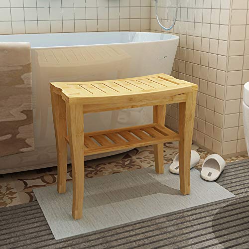 soges 47.5 x 26 x 44.5cm Taburete de baño Taburete de Madera Maciza Taburete de baño Antideslizante Impermeable Taburete de Ducha 2 Niveles KS-HSJ-04