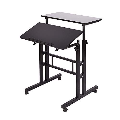 SogesHome Altura Ajustable Mesa móvil de pie Mesa para computadora Escritorio para computadora portátil Estación de Trabajo, Estudio, Dibujo, Escritorio de artesanía, Escritura, Pintura, SH-ZS-101-BK