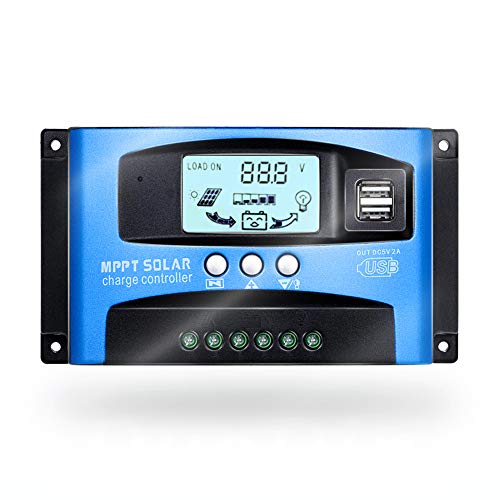 SolaMr 60A Regulador de Carga Solar 12V/24V Panel Solar Regulador de Carga de la Batería con Pantalla LCD y Doble Puerto USB - 60A