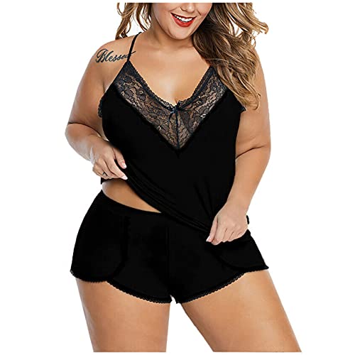 SolaXii Conjuntos De LenceríA Mujer Talla Grande Baby Dolls Sexy para Gorditas Lenceria Sexy Cabestrillo De Encaje con Cuello De Pico Bermudas Ropa De Dormir CamisóN Ropa Interior