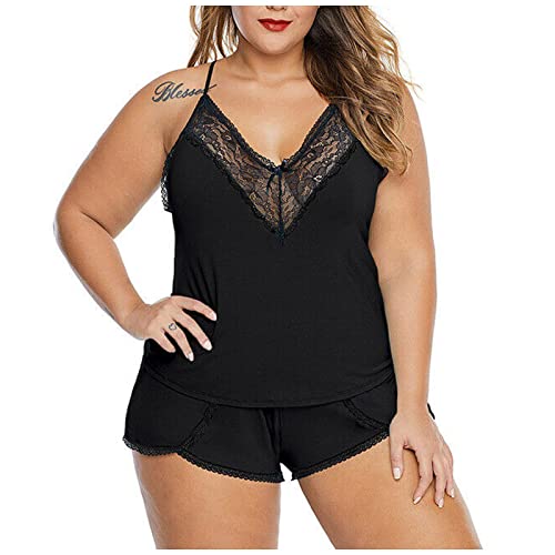 SolaXii Conjuntos De LenceríA Mujer Talla Grande Baby Dolls Sexy para Gorditas Lenceria Sexy Cabestrillo De Encaje con Cuello De Pico Bermudas Ropa De Dormir CamisóN Ropa Interior