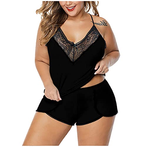 SolaXii Conjuntos De LenceríA Mujer Talla Grande Baby Dolls Sexy para Gorditas Lenceria Sexy Cabestrillo De Encaje con Cuello De Pico Bermudas Ropa De Dormir CamisóN Ropa Interior