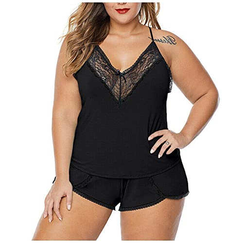 SolaXii Conjuntos De LenceríA Mujer Talla Grande Baby Dolls Sexy para Gorditas Lenceria Sexy Cabestrillo De Encaje con Cuello De Pico Bermudas Ropa De Dormir CamisóN Ropa Interior