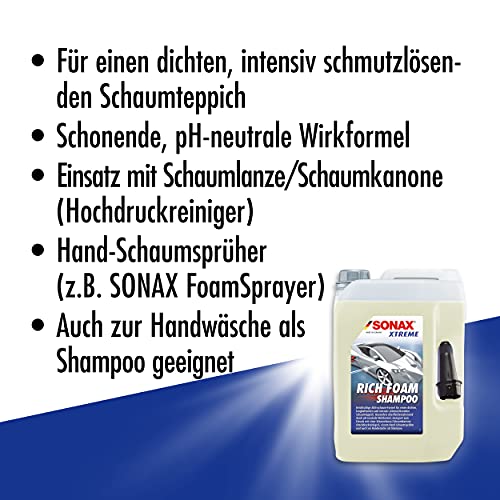 SONAX Xtreme RichFoam 02485000 - Champú de Espuma con Potente solución de Suciedad y Aroma a Bayas para Todo el vehículo (5 litros)