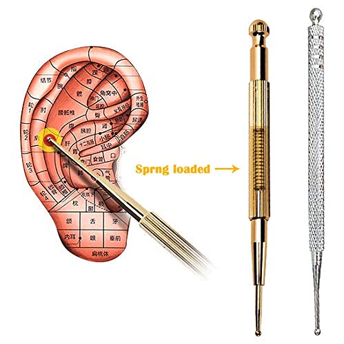 Sonda de Doble Cabeza y Punta para Puntos en Oreja y Cuerpo Acupuntura Regalo la Oreja de Bolsillo y Bolsa, Shiatsu Therapy Shiatsu Masajeador Ear Acupoint Probe Painless Acupuncture Pen Conjunto de 2