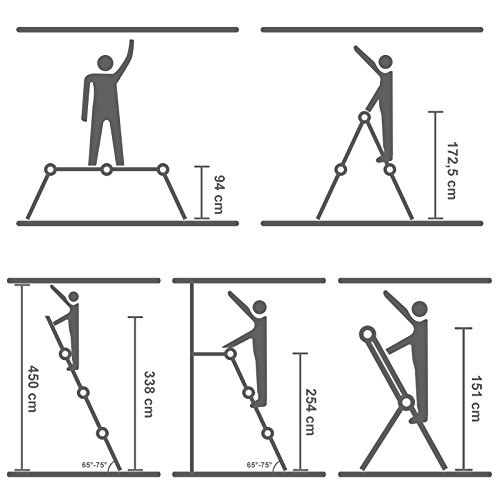 SONGMICS Escalera de Aluminio Multifuncional de 3,5 m, con 2 Placas Metálicas, Escalera Plegable, Carga de 150 kg, Cumple la Norma EN 131, Probada por SGS, Plata GLT36M