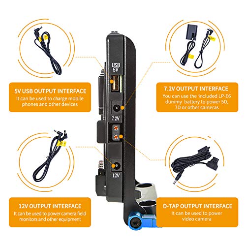 SOONWELL Placa de Batería V-Mount Plate Adaptador de Batería V-Lock Divisor de Fuente de Alimentación con Cable DC y Batería Ficticia LP-E6 para BMPCC BMCC Sony y Cámaras DSLR Dispositivos Portátiles