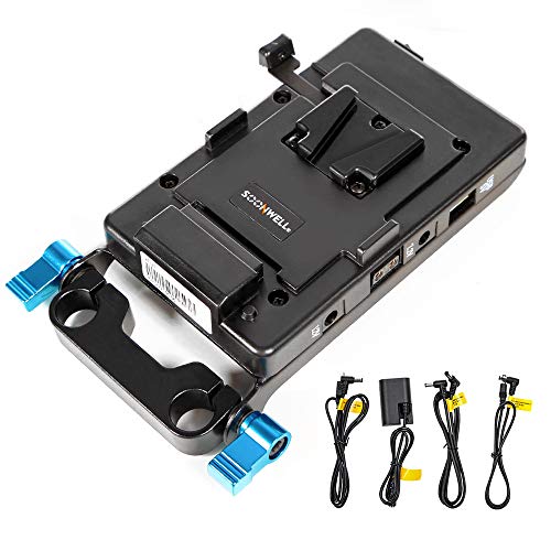 SOONWELL Placa de Batería V-Mount Plate Adaptador de Batería V-Lock Divisor de Fuente de Alimentación con Cable DC y Batería Ficticia LP-E6 para BMPCC BMCC Sony y Cámaras DSLR Dispositivos Portátiles