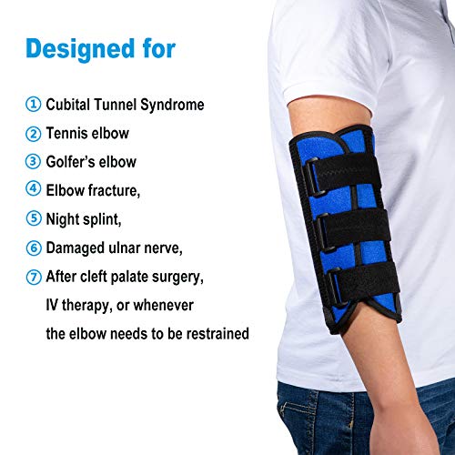 Soporte de codo, soporte de férula nocturna para síndrome del túnel cubital, nervio cubital, soporte estabilizador para fijar el codo, evitar flexiones excesivas por la noche - L