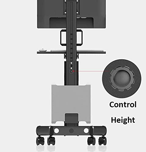 Soporte de piso estrecho de acero inoxidable para TV para televisores de 60 & mdash; 80 pulgadas, unidad de soporte para televisor negro con ruedas, hasta 175 kg, altura de inclinación ajustable, VESA