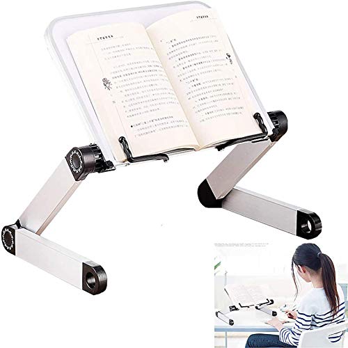 Soporte multifuncional para portátil con ajuste de altura y ángulo, soporte ergonómico para libro con clip de página para libros de texto grandes y pesados