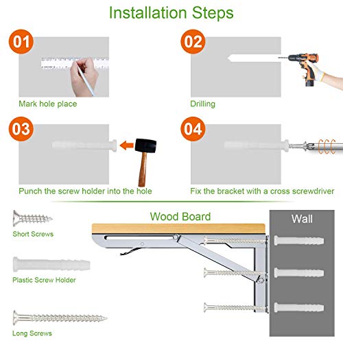 Soporte Plegable para Pared, OTraki Escuadras Abatibles 300 mm 2PCS Carga Máxima de Peso 120 kg, Angulos Metalicos Acero Inoxidable para Estanterías, Ahorro de Espacio Balda Plegable Bricolaje