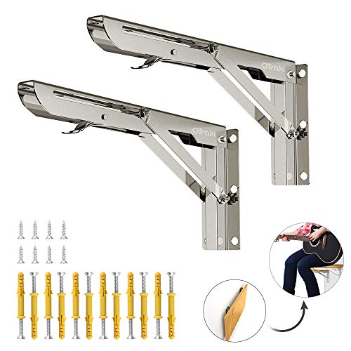 Soporte Plegable para Pared, OTraki Escuadras Abatibles 300 mm 2PCS Carga Máxima de Peso 120 kg, Angulos Metalicos Acero Inoxidable para Estanterías, Ahorro de Espacio Balda Plegable Bricolaje