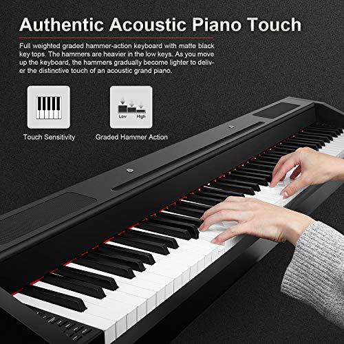 SOUIDMY G-310 W | Piano digital con 88 teclas pesadas, acción de martillo graduada, resonancia de cuerdas, Bluetooth, MIDI, teclado eléctrico portátil con pedal Sustain y bolsa de transporte