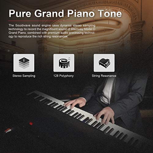 SOUIDMY G-310 W | Piano digital con 88 teclas pesadas, acción de martillo graduada, resonancia de cuerdas, Bluetooth, MIDI, teclado eléctrico portátil con pedal Sustain y bolsa de transporte