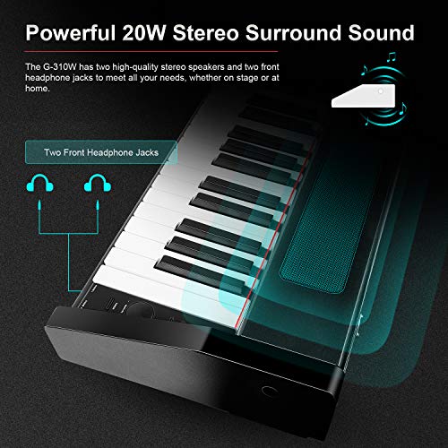 SOUIDMY G-310 W | Piano digital con 88 teclas pesadas, acción de martillo graduada, resonancia de cuerdas, Bluetooth, MIDI, teclado eléctrico portátil con pedal Sustain y bolsa de transporte