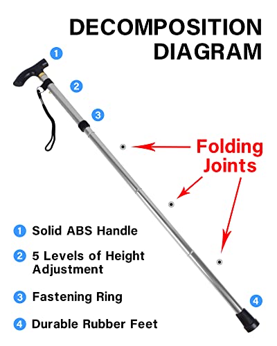 SPDYCESS Bastones Plegables, Aluminio Ajustable Bastón Ligero Portátil Viaje Bastones de Trekking Ergonómico Mango Antideslizante Alpenstock para Mujeres Hombres Excursionistas Mayores