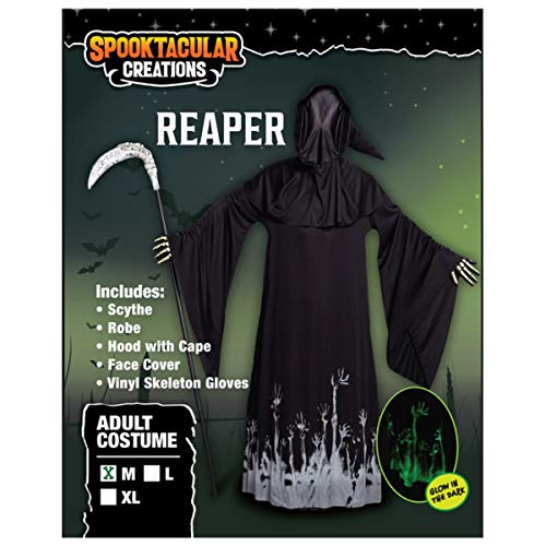 Spooktacular Creations Grim Reaper Scary Skeleton Disfraces de Halloween con patrón de brillo para hombres (Large ( 10- 12 yrs))