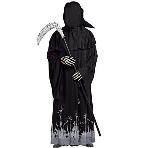 Spooktacular Creations Grim Reaper Scary Skeleton Disfraces de Halloween con patrón de brillo para hombres (Large ( 10- 12 yrs))