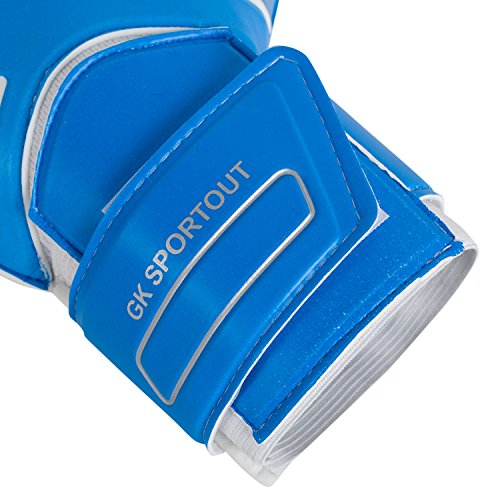 Sportout - Guantes de portero para jóvenes y adultos, con agarre fuerte para las paradas más duras, con refuerzos en los dedos para una mayor protección y para evitar lesiones, color azul, tamaño 8