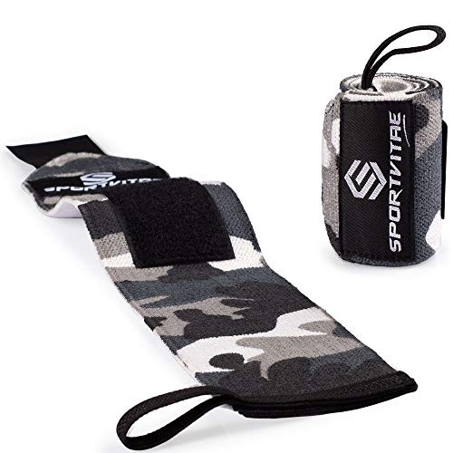 Sportvitae® Muñequeras Crossfit, Gym, Deportivas, Musculación, Gimnasio, Calistenia, Gym Wrist Wraps - Hombre y Mujer - Un Par (Gray Camo)