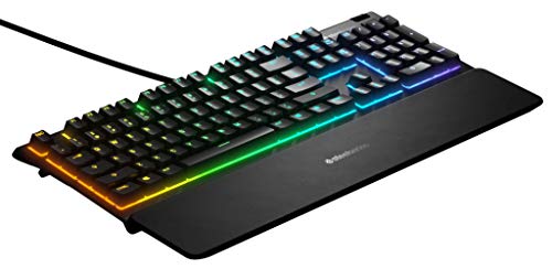 SteelSeries Apex 3 - Teclado RGB para gaming - Iluminación RGB de 10 zonas - Resistencia al agua IP32 - Reposamuñecas magnético superior - Teclado QWERTY Inglesa