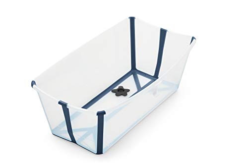 STOKKE® Flexi Bath® - Bañera bebé plegable con asiento para recién nacidos │ Piscina portátil para niños hasta los 4 años - Color: Transparent Blue