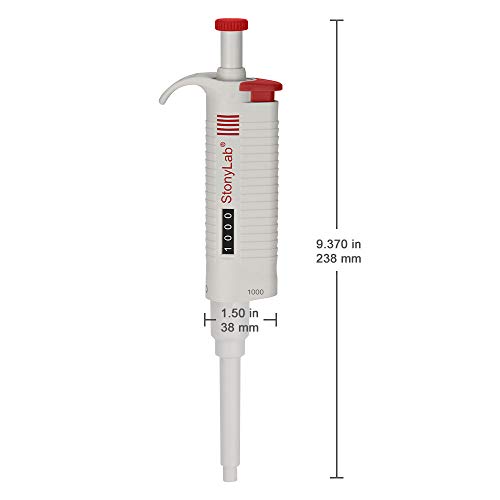 stonylab Controlador de Pipeta Monocanal, Micropipeta de Volumen Variable Ajustable con Cono de Punta Autoclavable, Single Channel Pipette para Investigación de Laboratorio, 100-1000µL