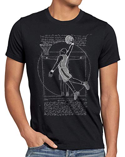 style3 Jugador de Baloncesto de Vitruvio Camiseta para Hombre T-Shirt da Vinci Hombre Basketball, Talla:XL, Color:Negro