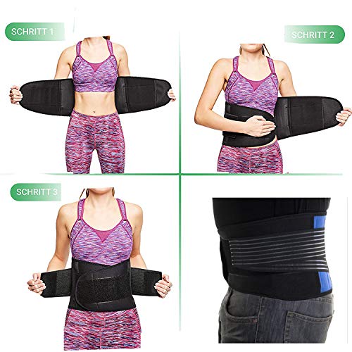 SUAVER Neopreno Deluxe Doble Halar Lumbar Inferior de la Espalda Apoyo de la Ayuda Cinturón de Ejercicio Alivio del Dolor (Negro, XXXX-L/50-54)