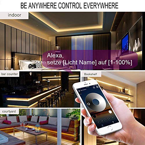 SUBOSI - Controlador de tira LED blanco cálido con intensidad regulable W-LAN, controlado por WiFi/App, compatible con Alexa, CC 5 V-28 V, control de voz, regulable, función de sincronización