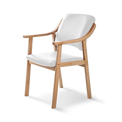 SUENOSZZZ-ESPECIALISTAS DEL DESCANSO Sillón Butaca con Brazos de Madera, Sillón Tapizado Color Blanco, Sillas de Comedor, Sillas Geriatricas