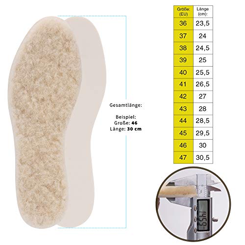 SULPO Plantillas de Invierno - Capa Superior de Lana de Oveja Natural y parte Inferior de Espuma de Látex - Calientes, Absorben Impactos, Duraderas - Térmicas Aislantes - Tallas: 36-46, Pack 3 Pares