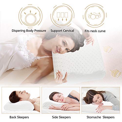 Sunnila Espuma Memoria De Contorno, Almohadas para Cuello Almohada Cervical Antiacaros Ortopedica Diseño Ergonómico Terapéutico Reduce Dolores Cervicales 55 * 35cm