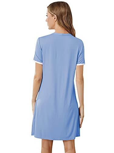 SUNNYME Camisón de mujer con botones de abajo camisón modal de maternidad de enfermería camisón suelto camisón de verano, A-azul, S