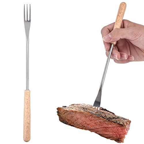 Superficie Lisa Mango de Madera Tenedor para Barbacoa Tenedor para Barbacoa para Picnic Palo para Asar Ligero Tenedor Resistente para Diferentes Tipos de Alimentos como Carne Asada