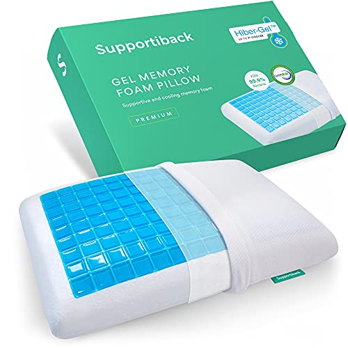 Supportiback Almohada terapéutica de cama con gel disipador de calor.Reversible funda extraíble hipoalérgena lavable diseñado médicamente para la prevención y el alivio del dolor de cuello y espalda