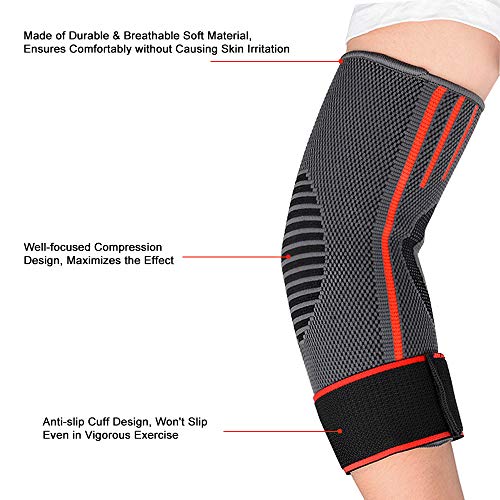 supregear 2 Packs Codo Soporte Brace, Ajustable Nylon Transpirable Elástico Manga del Brazo Codera de Compresión para Golf Tenis Entrenamiento Deportivo Mujeres Hombres (Rojo, XL)