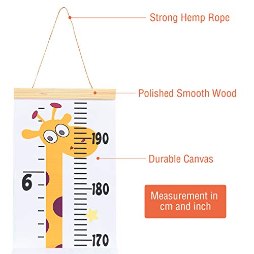 Surplex Bebé Gráficos de Crecimiento Altura para Colgar en la Pared, Regla Medidora Madera Animal Jirafa Tabla de Crecimiento Infantil Extraíble Decorar Dormitorio Guardería Escuela Medir Estatura