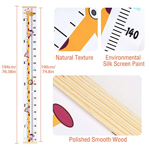 Surplex Bebé Gráficos de Crecimiento Altura para Colgar en la Pared, Regla Medidora Madera Animal Jirafa Tabla de Crecimiento Infantil Extraíble Decorar Dormitorio Guardería Escuela Medir Estatura