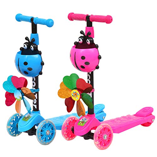 SUSHUN Windmill Ladybug Scooter Plegable y Ajustable en Altura Lean to Steer Scooters de 3 Ruedas para niños pequeños niños niñas de 3 a 8 años Rosa