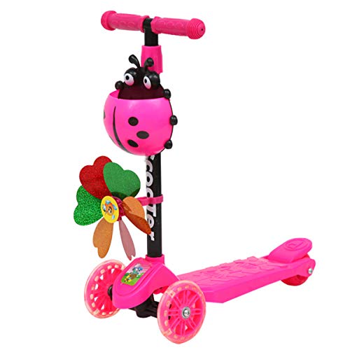 SUSHUN Windmill Ladybug Scooter Plegable y Ajustable en Altura Lean to Steer Scooters de 3 Ruedas para niños pequeños niños niñas de 3 a 8 años Rosa