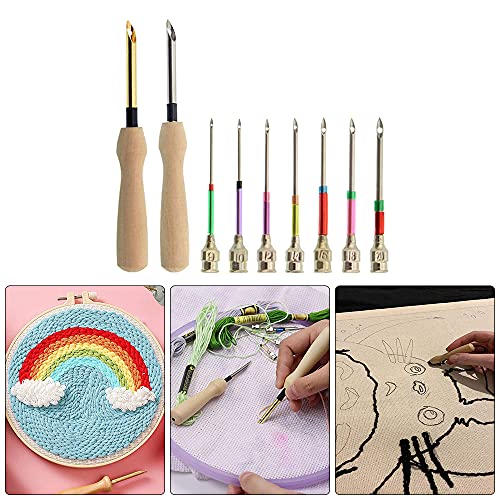 Swetup Bolígrafos Perforadores Bordar, 2 Piezas Juego de Agujas de Punzón de Bordado Kit de Herramienta de Bordado Punch Needle Agujas de Punzón de Hilo Agujas para Perforar Bordados con Tela