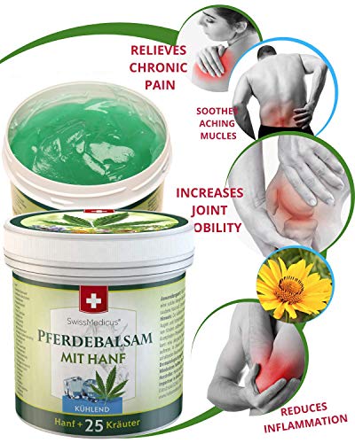 SwissMedicus Pferdebalsam - Bálsamo de caballo con cannabis – efecto frío - crema de masaje para músculos y ligamentos - ideal para deportistas - extractos de plantas naturales - uso diario -500 ml