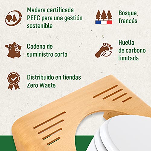 Taburete de Madera para Baños - Peldaño Fisiológico para Agacharse de Forma Natural en el Inodoro - Reposapiés Aconsejado por los Médicos