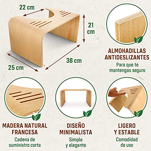 Taburete de Madera para Baños - Peldaño Fisiológico para Agacharse de Forma Natural en el Inodoro - Reposapiés Aconsejado por los Médicos