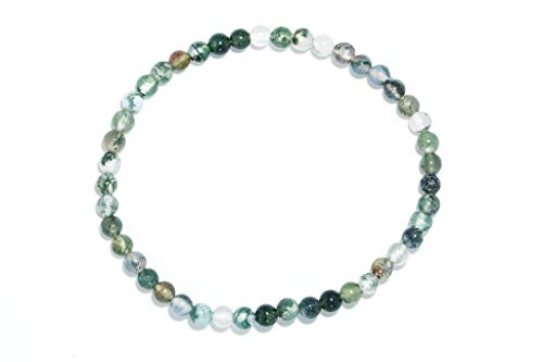 Taddart Minerals – Pulsera verde de piedra natural ágata musgo con bolas de 4 mm en hilo elástico de nailon – hecha a mano