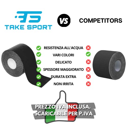 TAKE SPORT® - Cinta de kinesiología para kinesiología, cinta kinesiológica, cinta kinesiológica, cinta de kinesiología, 1 rollo de 5 x 5 m, 95 % algodón, 5 % elastano, elástico (negro/negro)